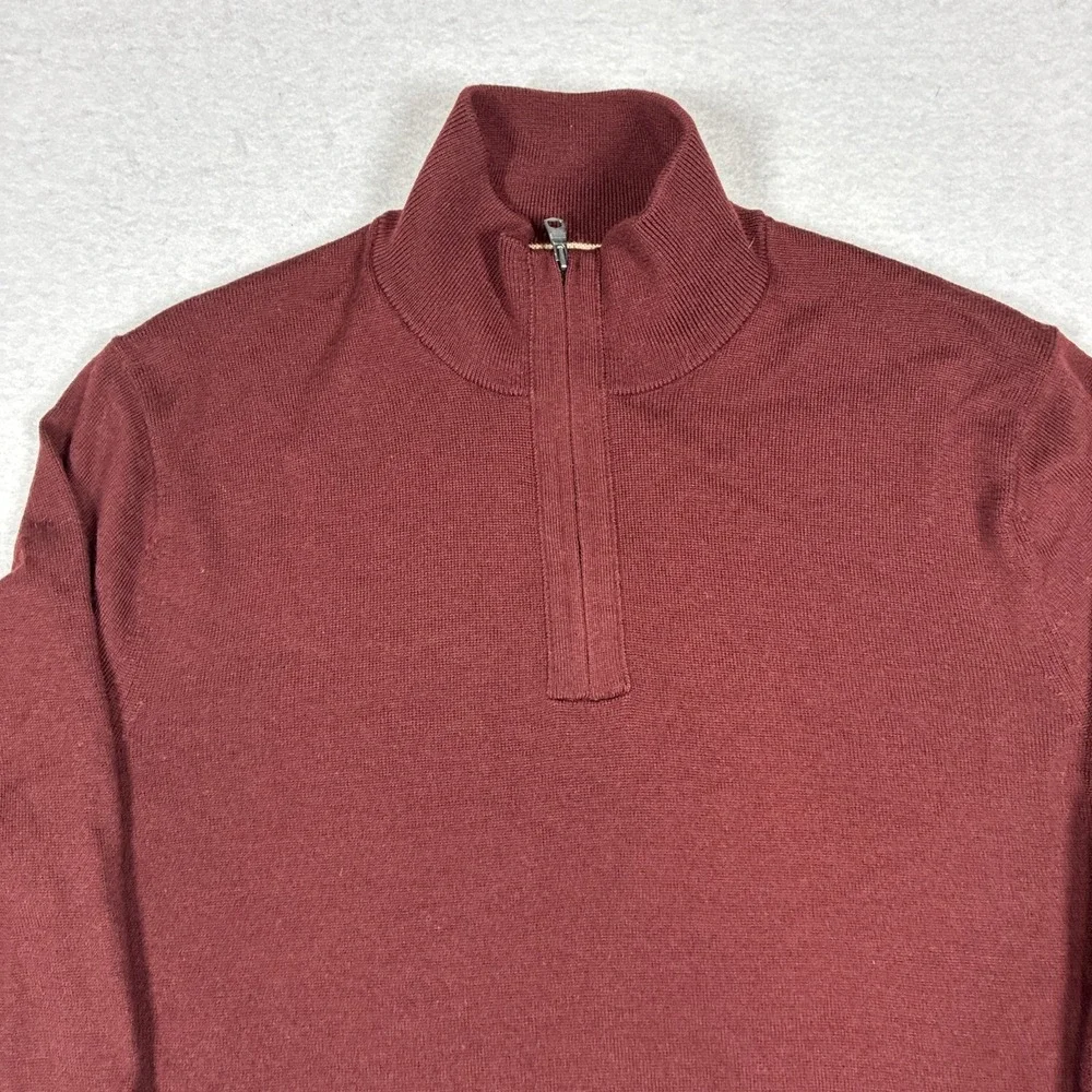BANANA REPUBLIC Mens Italian Merino Wool 1/4 Zip Sweater Yarn Baruffa Red Medium